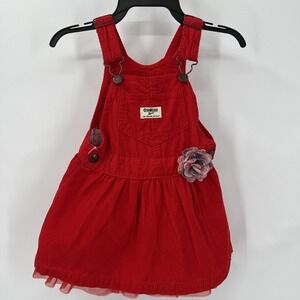 OshKosh B'gosh Vestbak Girls 2T Red Corduroy Overall Jumper Dress Tulle Plaid